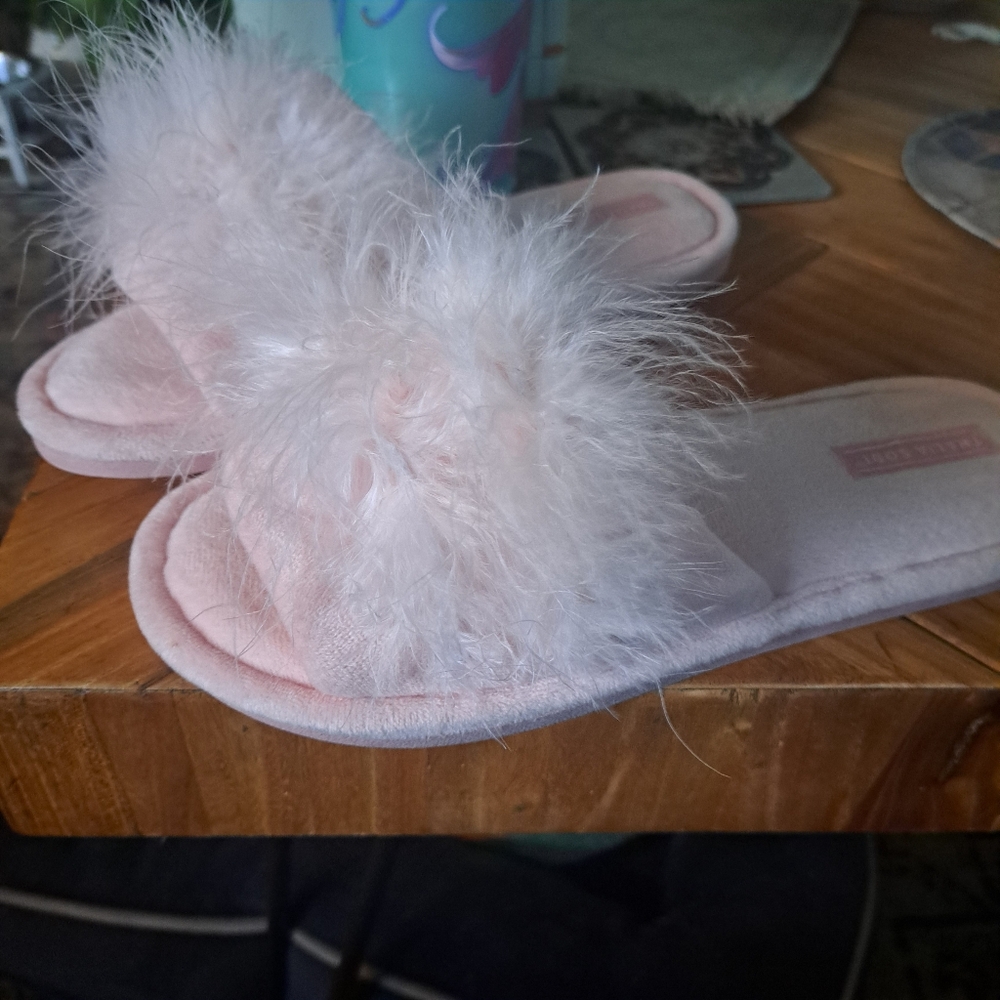 Thalia Sodi Maribou Pink Fluffy Feather Slippers 7/8